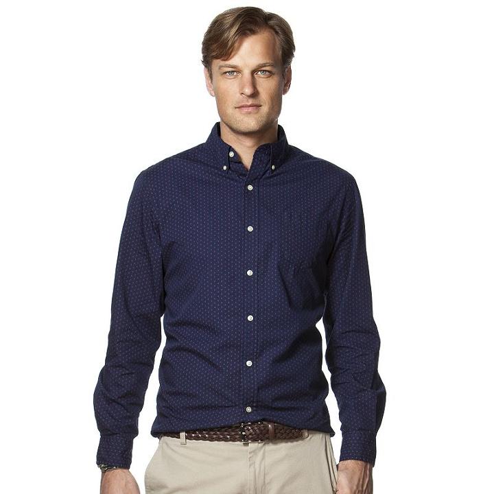 Men's Chaps Classic-fit Patterned Button-down Shirt, Size: Large, Blue (navy)