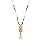 Cube Bead Long Rectangle Tassel Pendant Necklace, Women's, Gold