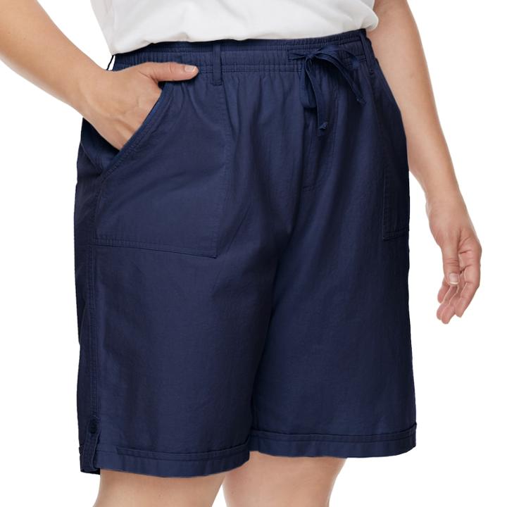 Plus Size Gloria Vanderbilt Jamy Sheeting Drawstring Shorts, Women's, Size: 3xl, Blue (navy)