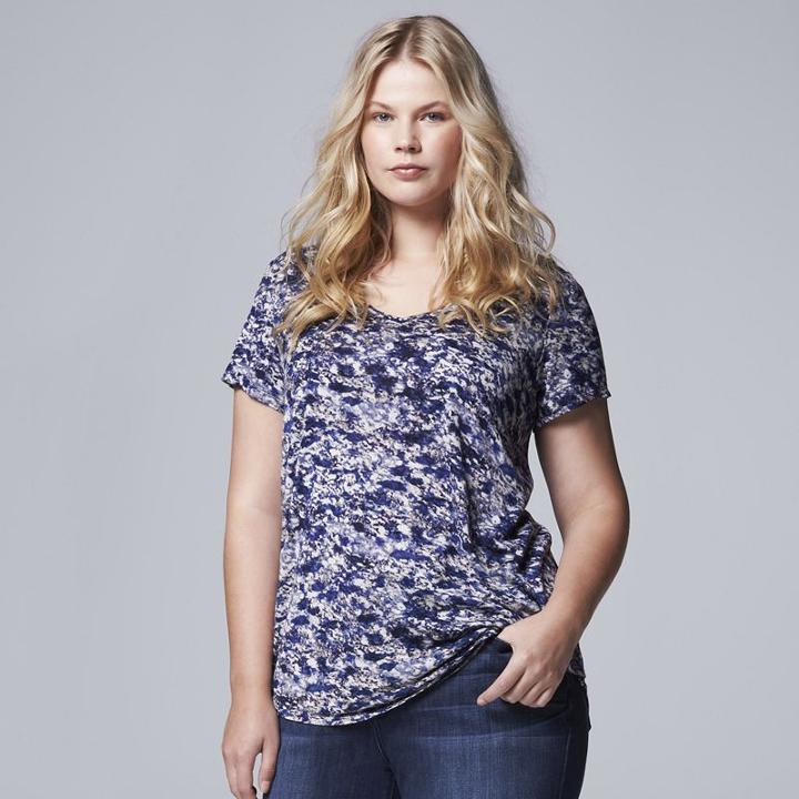 Plus Size Simply Vera Vera Wang Printed Rounded-hem Tee, Women's, Size: 0x, Purple