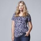 Plus Size Simply Vera Vera Wang Printed Rounded-hem Tee, Women's, Size: 0x, Purple