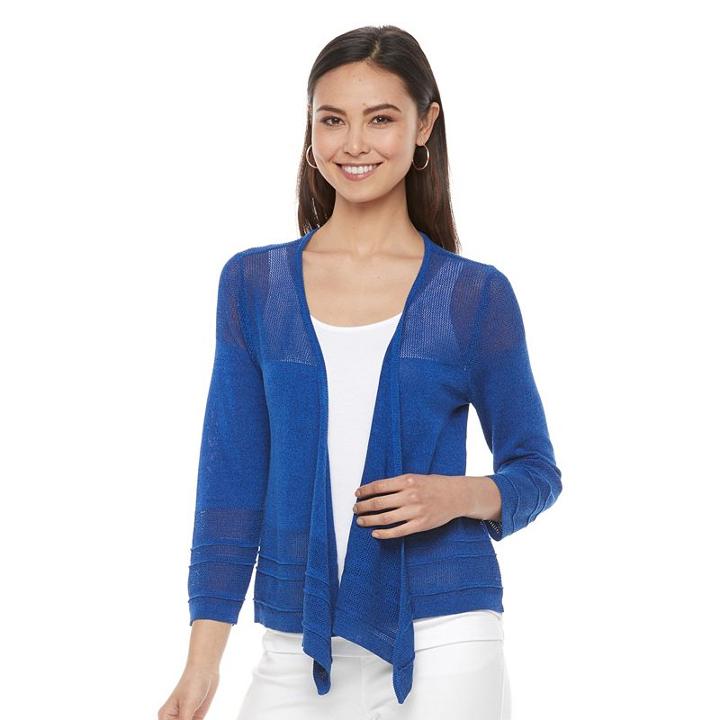 Women's Dana Buchman Pointelle Flyaway Cardigan, Size: Large, Blue
