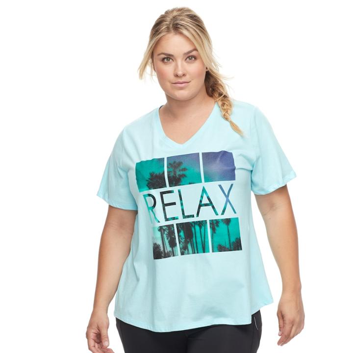 Plus Size Tek Gear&reg; Easy Graphic V-neck Workout Tee, Women's, Size: 1xl, Light Blue