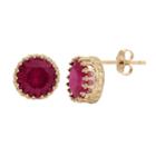 Lab-created Ruby 10k Gold Crown Stud Earrings, Women's, Red