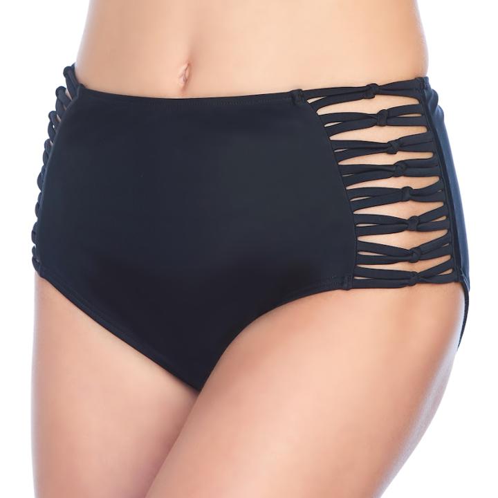 Mix & Match Strappy High-waisted Bikini Bottoms, Teens, Size: Large, Black