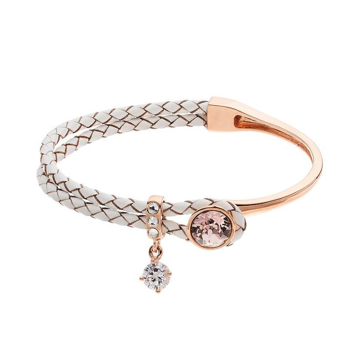 Brilliance Rose Gold Tone & Leather Bracelet With Swarovski Crystals, Women's, Size: 7.25, Pink