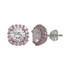 Primrose Two Tone Sterling Silver Cubic Zirconia Square Halo Earrings, Women's, White