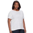 Plus Size Croft & Barrow&reg; Striped Boatneck Tee, Women's, Size: 3xl, White