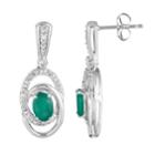 10k White Gold Emerald & 1/5 Carat T.w. Diamond Interlocking Hoop Drop Earrings, Women's, Green