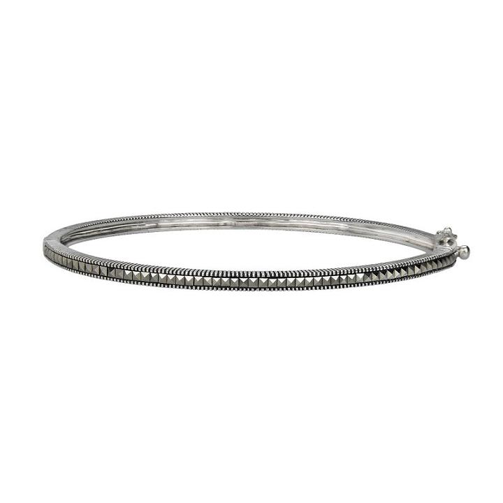 Lavish By Tjm Sterling Silver Bangle Bracelet - Made With Swarovski Marcasite, Women's