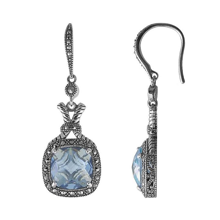 Lavish By Tjm Sterling Silver Lab-created Blue Quartz Drop Earrings - Made With Swarovski Marcasite, Women's