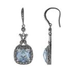 Lavish By Tjm Sterling Silver Lab-created Blue Quartz Drop Earrings - Made With Swarovski Marcasite, Women's