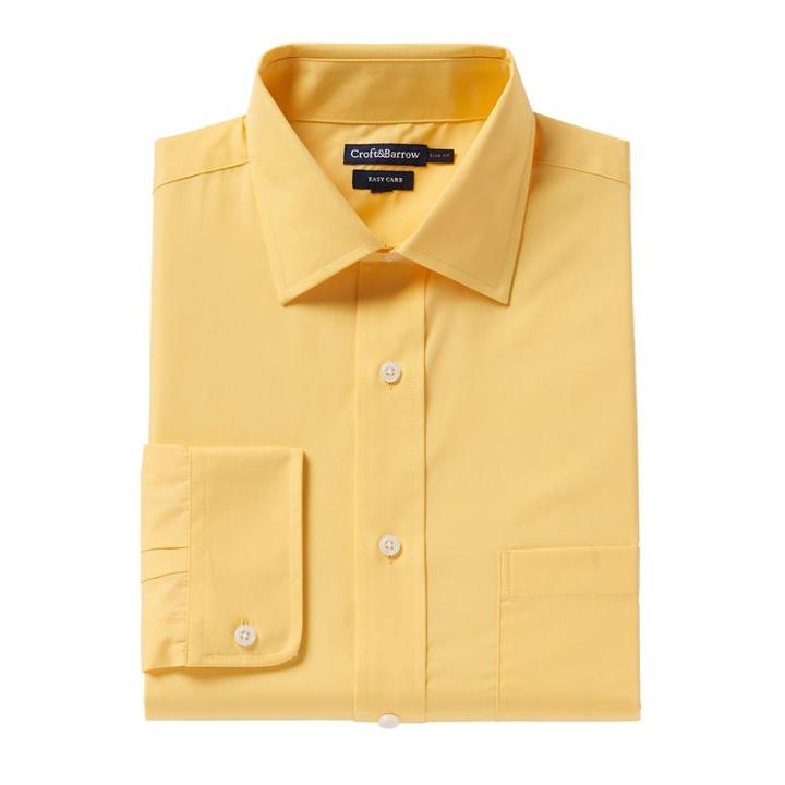 Men's Croft & Barrow&reg; Fitted Solid Easy Care Spread-collar Dress Shirt, Size: 17.5-32/33, Gold