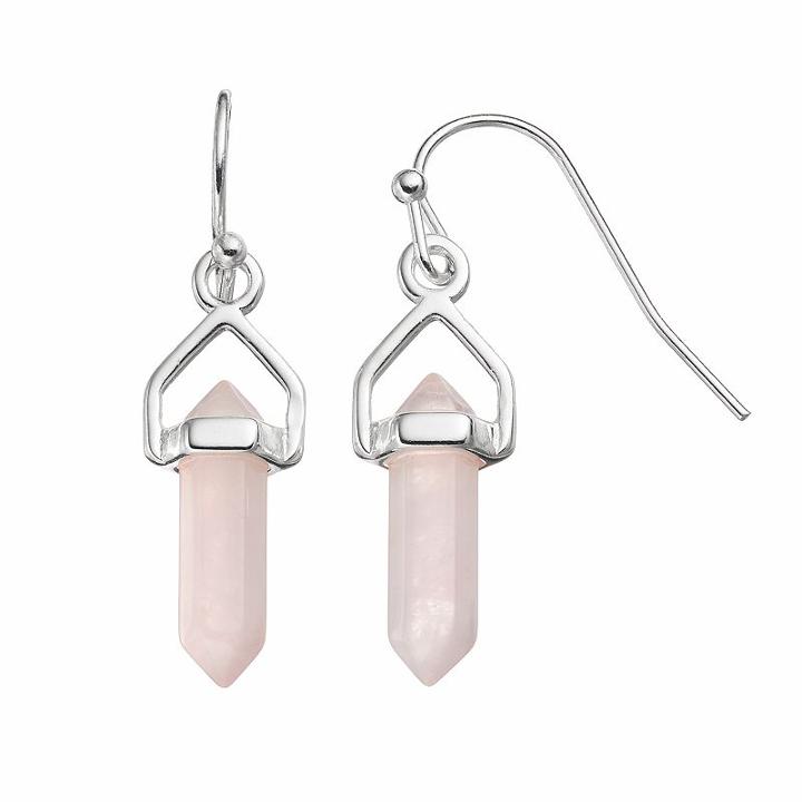 Healing Stone Silver Plated Rose Quartz Crystal Drop Earrings, Women's, Pink