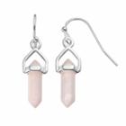 Healing Stone Silver Plated Rose Quartz Crystal Drop Earrings, Women's, Pink