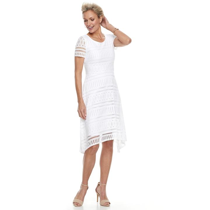 Women's Dana Buchman Lace Shark-bite Hem Dress, Size: Large, White