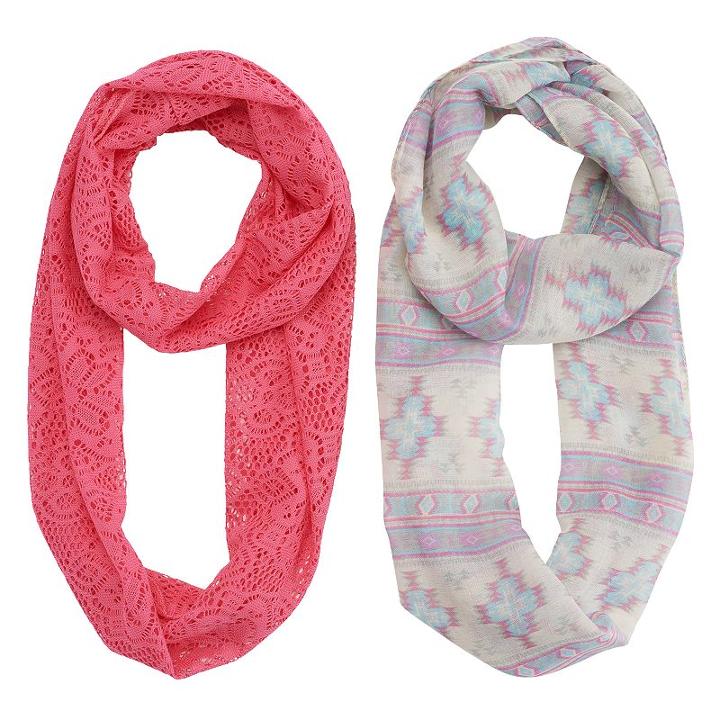 Girls 4-16 2-pk. Tribal Print & Knit Lace Infinity Scarves, Girl's, White Oth