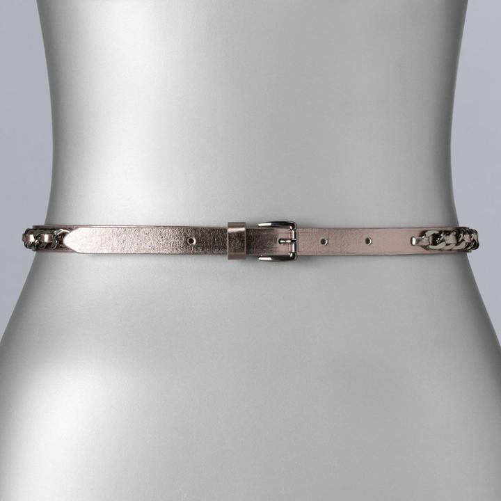 Women's Simply Vera Vera Wang Curb Chain Overlay Belt, Size: Large, Silver (pewter)