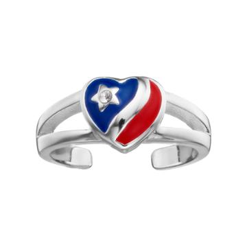 Barefootsies Crystal American Flag Heart Toe Ring, Women's, Multicolor