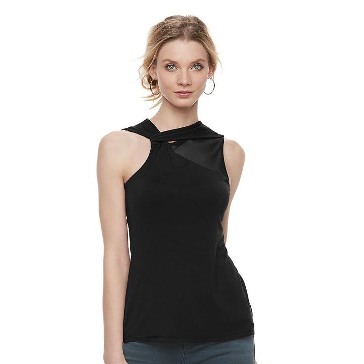 Women's Rock & Republic&reg; Twist Mesh Top, Size: Xl, Black