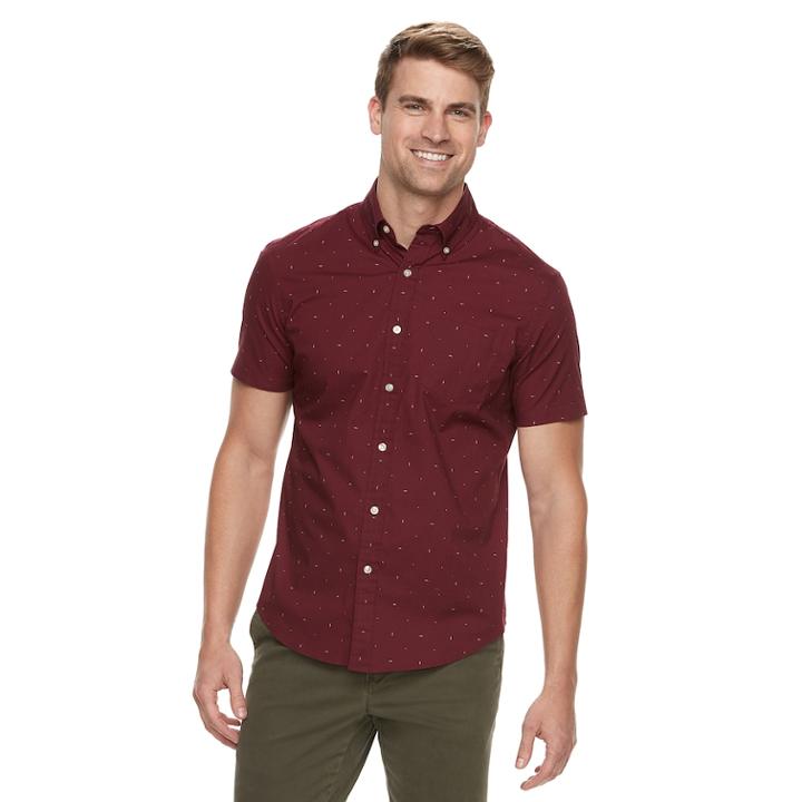 Men's Sonoma Goods For Life&trade; Modern-fit Stretch Poplin Button-down Shirt, Size: Small, Dark Pink