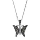 Silver Luxuries Marcasite & Crystal Butterfly Pendant Necklace, Women's, Grey
