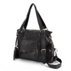 Amerileather Crunched Convertible Leather Tote, Women's, Black
