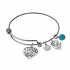 Love This Life Simulated Turquoise #1 Sister Heart Charm Bangle Bracelet, Women's, Grey