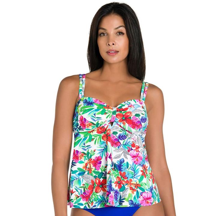 Women's Upstream Tropical Floral Tankini Top, Size: 16, White