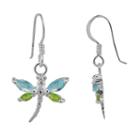 Sterling Silver Blue & Green Glass Dragonfly Drop Earrings, Women's, Multicolor