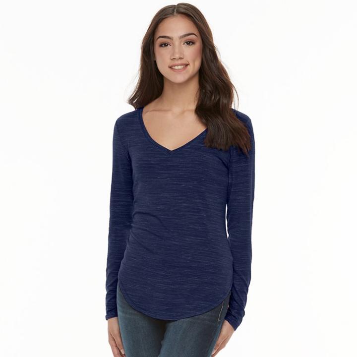 Juniors' So&reg; Long Sleeve V-neck Tee, Teens, Size: Xs, Blue