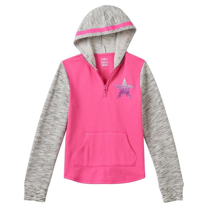 Girls Plus Size So&reg; 1/4 Zip Graphic Fleece Hoodie, Girl's, Size: 12 1/2, Brt Pink