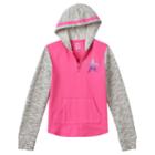 Girls Plus Size So&reg; 1/4 Zip Graphic Fleece Hoodie, Girl's, Size: 12 1/2, Brt Pink
