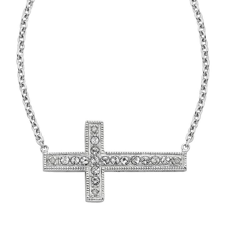 Diamond Splendor Sterling Silver Crystal And Diamond Accent Sideways Cross Necklace, Women's, White