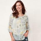 Women's Lc Lauren Conrad Printed Chiffon Peasant Top, Size: Large, White
