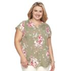 Plus Size Croft & Barrow&reg; Pleated Henley Top, Women's, Size: 1xl, Med Green