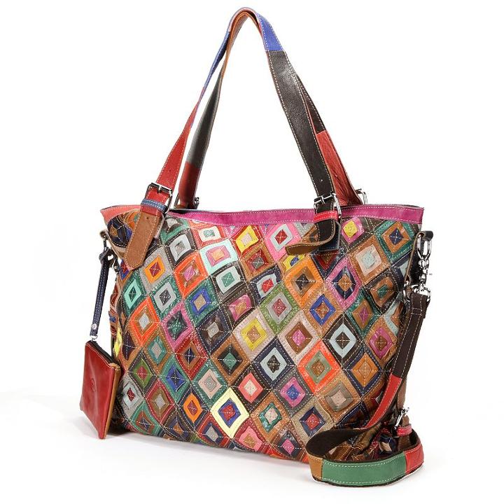 Amerileather Bailey Rainbow Patchwork Leather Convertible Tote, Women's, Multicolor