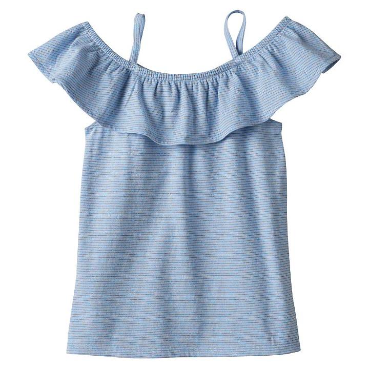Girls 4-12 Sonoma Goods For Life™ Metallic Thread Striped Off Shoulder Top, Girl's, Size: 6, Med Blue