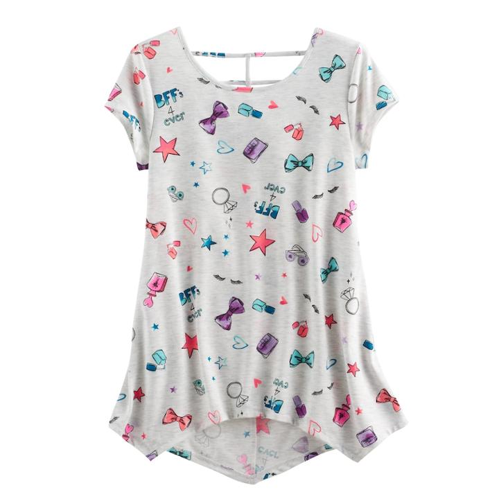 Girls Plus Size So&reg; Patterned Cageback Handkerchief Hem Legging Tee, Size: 12 1/2, Light Grey