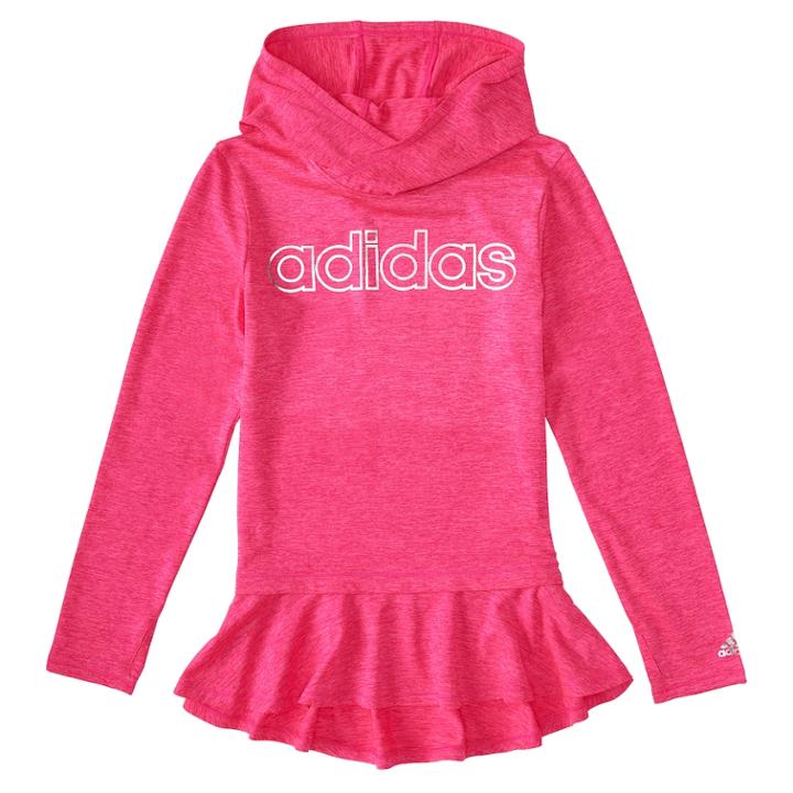 Girls 4-6x Adidas Pink High Low Flounce Hoodie, Size: 6x, Med Pink
