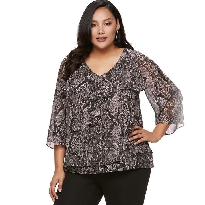 Plus Size Jennifer Lopez Ruffle Chiffon Top, Women's, Size: 3xl, Black