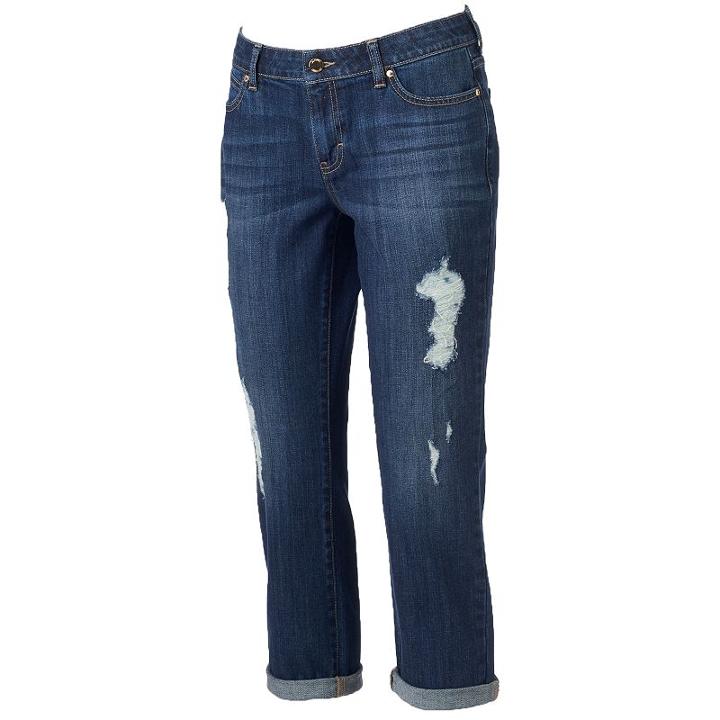 Women's Jennifer Lopez Ripped Capri Jeans, Size: 8, Dark Blue