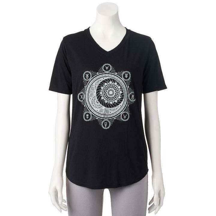 Juniors' Awake Zodiac Moon V-neck Graphic Tee, Girl's, Size: Xs, Black