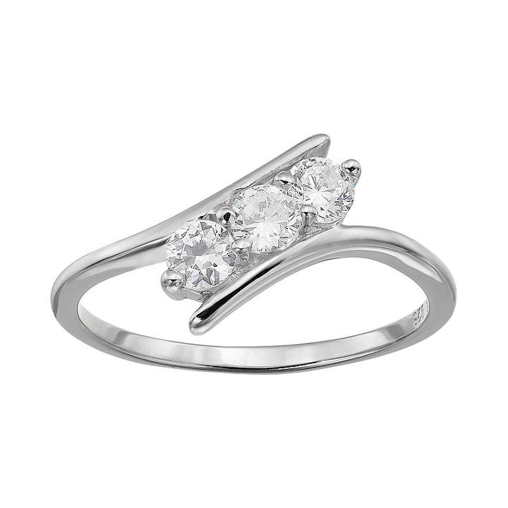 Cubic Zirconia Sterling Silver 3-stone Bypass Ring, Women's, Size: 6, Grey