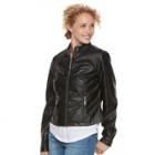 Juniors' J-2 Faux-leather Jacket, Teens, Size: Small, Black