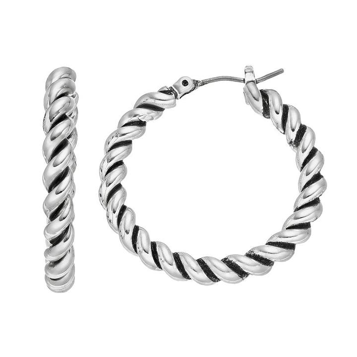 Dana Buchman Twisted Rope Nickel Free Hoop Earrings, Women's, Silver