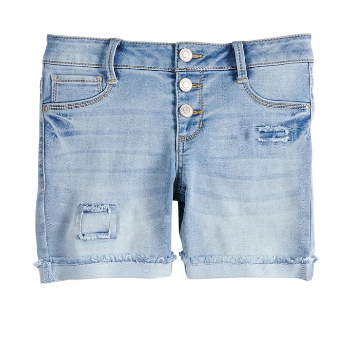 Girls 7-16 Mudd&reg; Whiskered Midi Jean Shorts, Size: 16, Light Blue