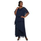 Plus Size Maya Brooke Tiered Poncho Sequin Dress, Women's, Size: 16w T/l, Blue (navy)