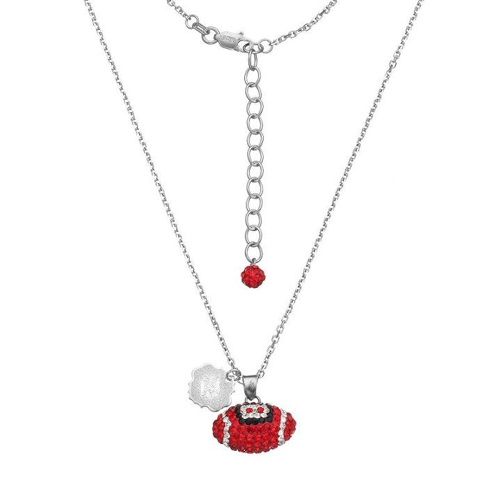 Louisville Cardinals Sterling Silver Team Logo & Crystal Football Pendant Necklace, Women's, Size: 18, Red