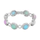 Sterling Silver Jade Cabochon & 1/4 Carat T.w. Diamond Circle Link Bracelet, Women's, Size: 8, Multicolor